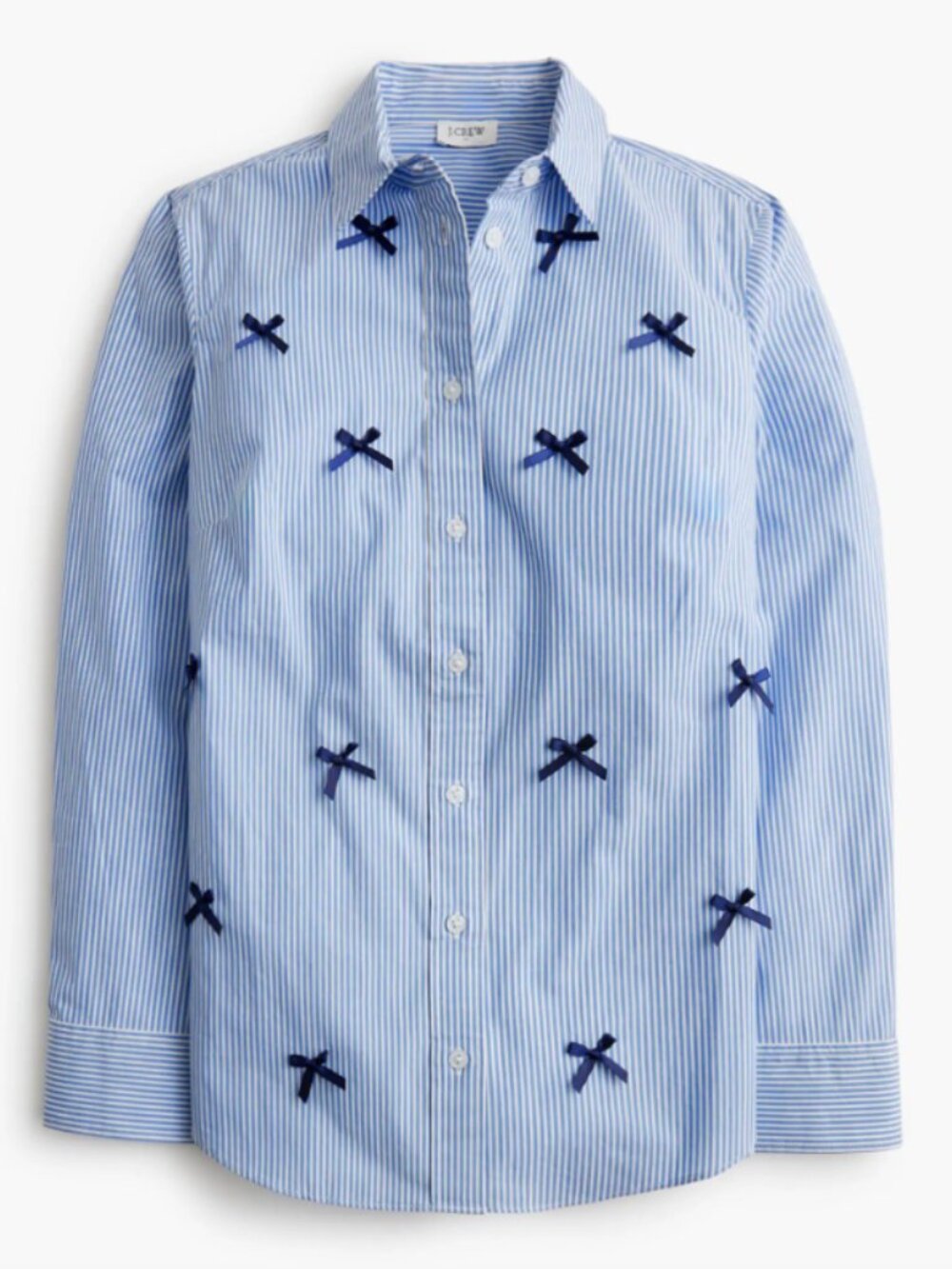 J. Crew Light Blue Striped Button-Down Shirt with Navy Bow Embroidery